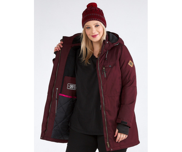 Женская зимняя парка большого размера бордового цвета 19491Bo