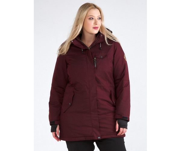 Женская зимняя парка большого размера бордового цвета 19491Bo