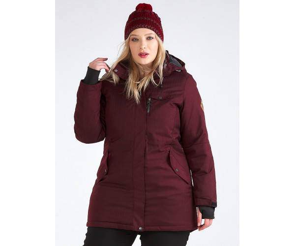 Женская зимняя парка большого размера бордового цвета 19491Bo