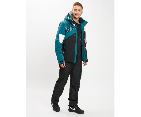 Горнолыжный костюм мужской темно-зеленого цвета 077019TZ
