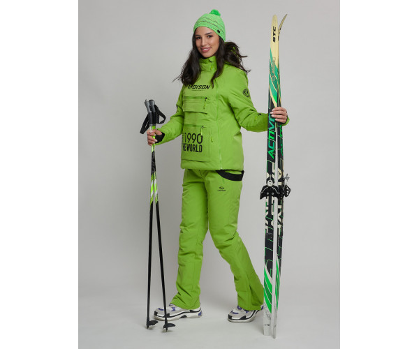 Горнолыжный костюм женский зеленого цвета 77038Z