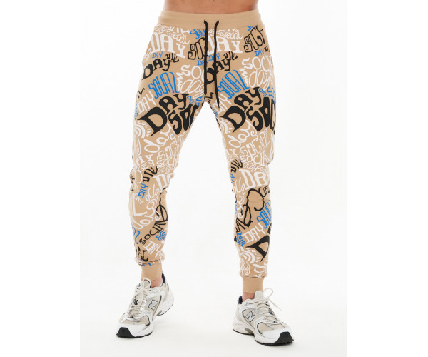 Костюм штаны и футболка с надписями бежевого цвета 91791B