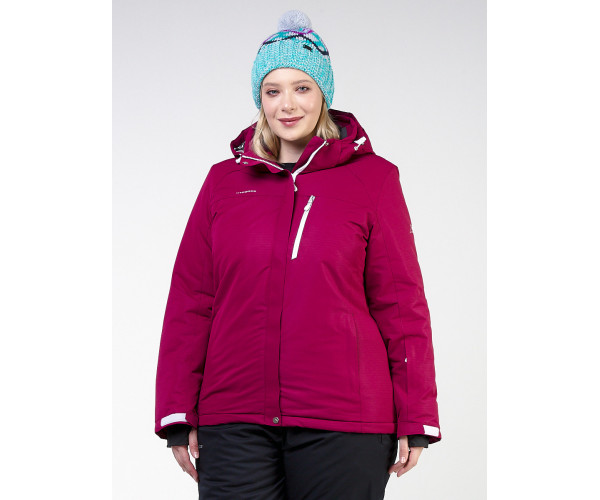 Женская зимняя горнолыжная куртка большого размера малинового цвета 11982M