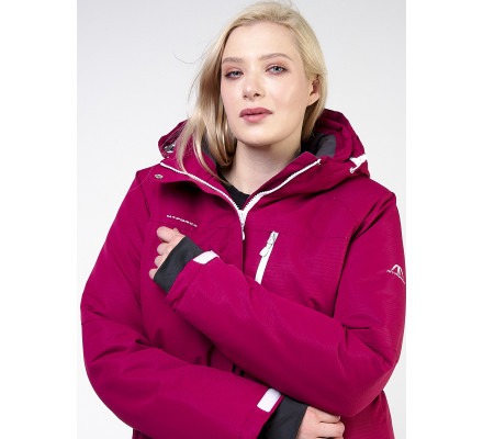 Женская зимняя горнолыжная куртка большого размера малинового цвета 11982M