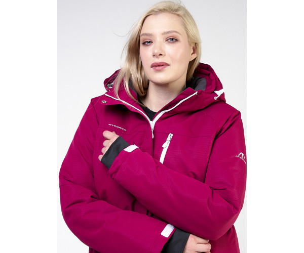 Женская зимняя горнолыжная куртка большого размера малинового цвета 11982M