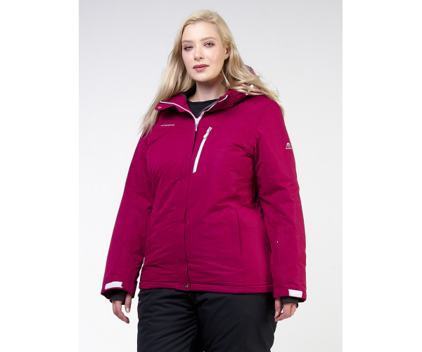 Женская зимняя горнолыжная куртка большого размера малинового цвета 11982M