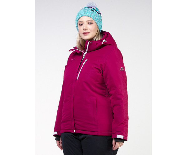 Женская зимняя горнолыжная куртка большого размера малинового цвета 11982M