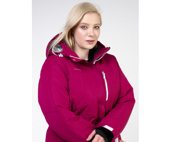Женская зимняя горнолыжная куртка большого размера малинового цвета 11982M