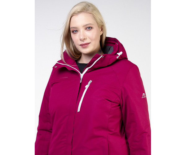 Женская зимняя горнолыжная куртка большого размера малинового цвета 11982M