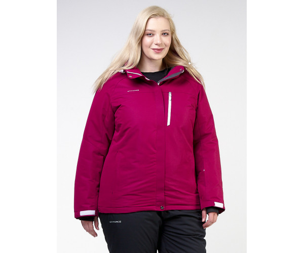 Женская зимняя горнолыжная куртка большого размера малинового цвета 11982M