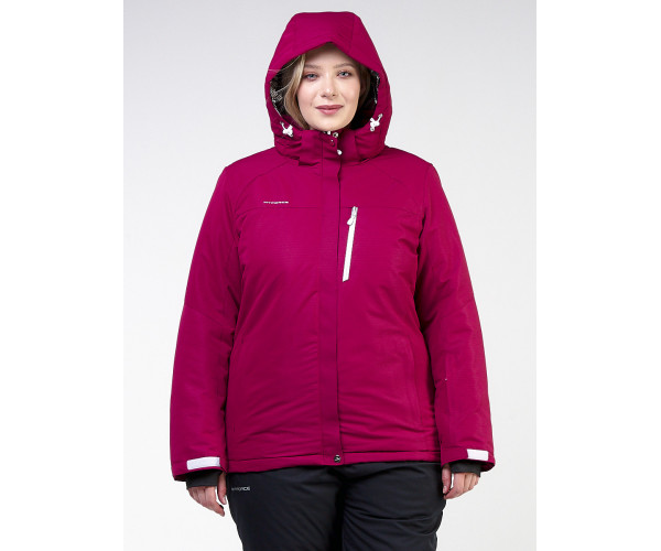 Женская зимняя горнолыжная куртка большого размера малинового цвета 11982M