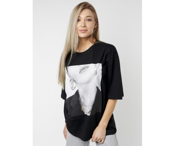 Женские футболки с принтом черного цвета 76098Ch