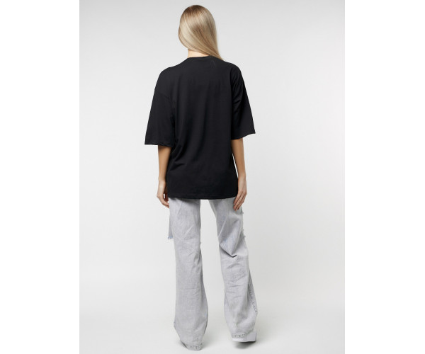 Женские футболки с принтом черного цвета 76098Ch