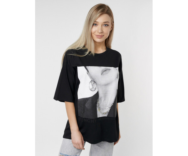Женские футболки с принтом черного цвета 76098Ch