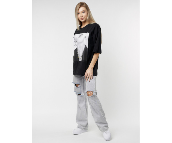 Женские футболки с принтом черного цвета 76098Ch