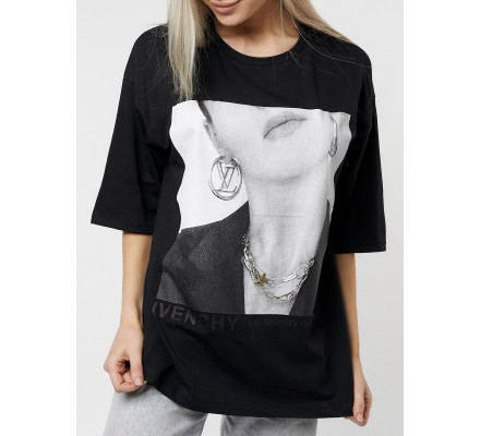 Женские футболки с принтом черного цвета 76098Ch