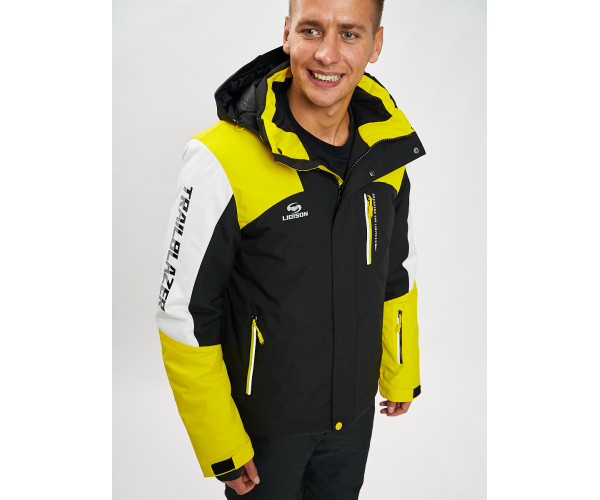 Горнолыжный костюм мужской желтого цвета 077018J
