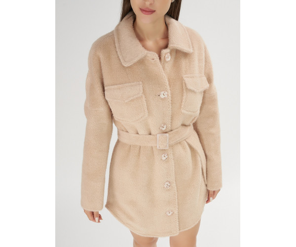 Полупальто демисезонное бежевого цвета 42101B