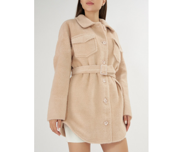 Полупальто демисезонное бежевого цвета 42101B