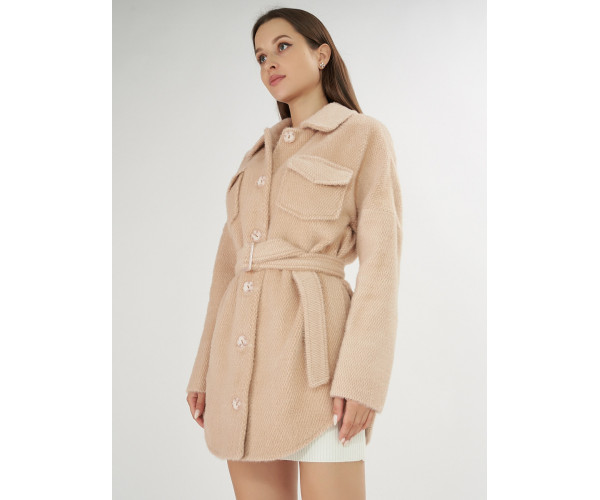 Полупальто демисезонное бежевого цвета 42101B