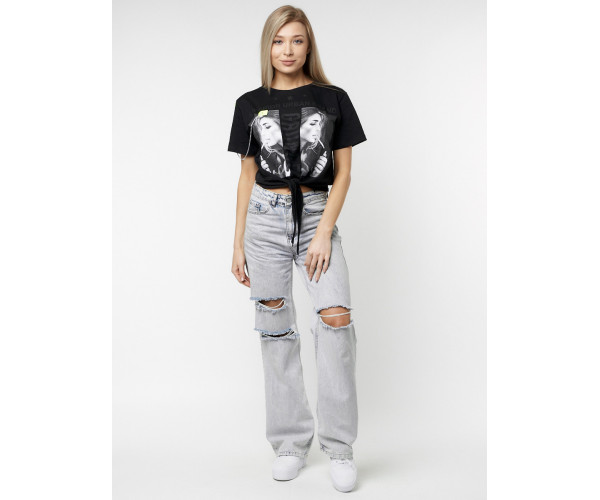 Топ футболка женская черного цвета 06021Ch