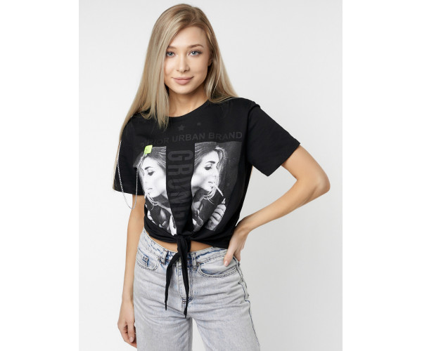 Топ футболка женская черного цвета 06021Ch
