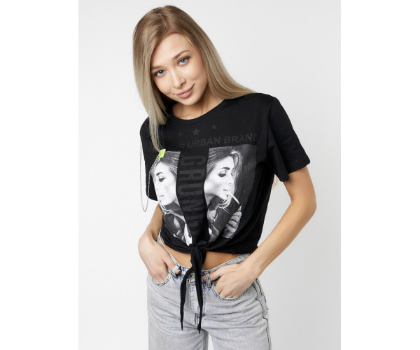Топ футболка женская черного цвета 06021Ch