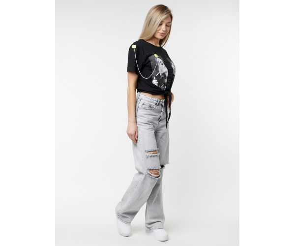 Топ футболка женская черного цвета 06021Ch