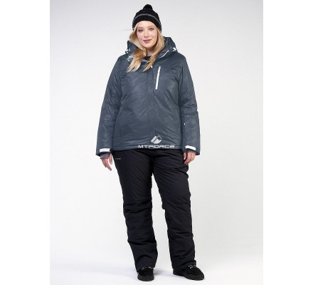 Женский зимний костюм горнолыжный большого размера серого цвета 011982Sr