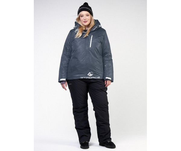 Женский зимний костюм горнолыжный большого размера серого цвета 011982Sr
