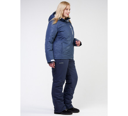 Женский зимний костюм горнолыжный большого размера темно-синего цвета 021982TS