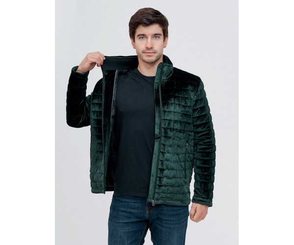 Куртка велюровая классическая Valianly темно-зеленого цвета 93352TZ