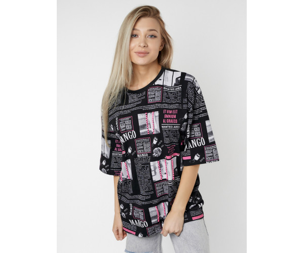 Женские футболки с принтом черного цвета 76091Ch