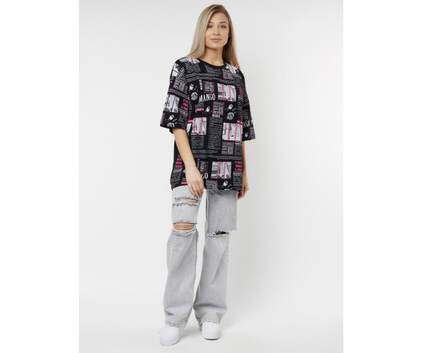 Женские футболки с принтом черного цвета 76091Ch