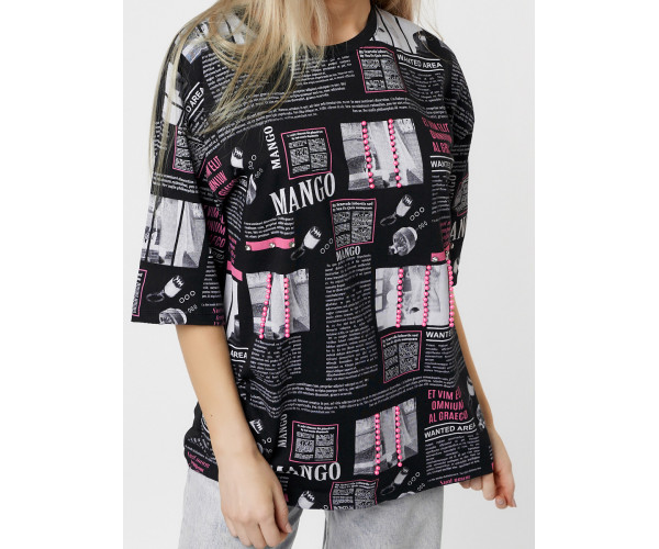 Женские футболки с принтом черного цвета 76091Ch