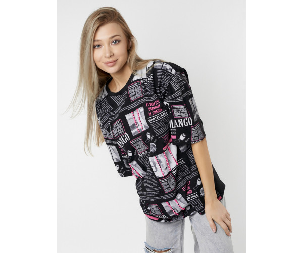 Женские футболки с принтом черного цвета 76091Ch