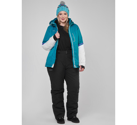 Женский зимний костюм горнолыжный большого размера бирюзового цвета 01934Br
