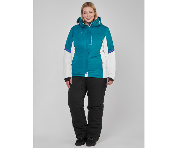 Женский зимний костюм горнолыжный большого размера бирюзового цвета 01934Br