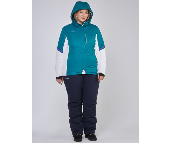 Женский зимний костюм горнолыжный большого размера бирюзового цвета 01934Br