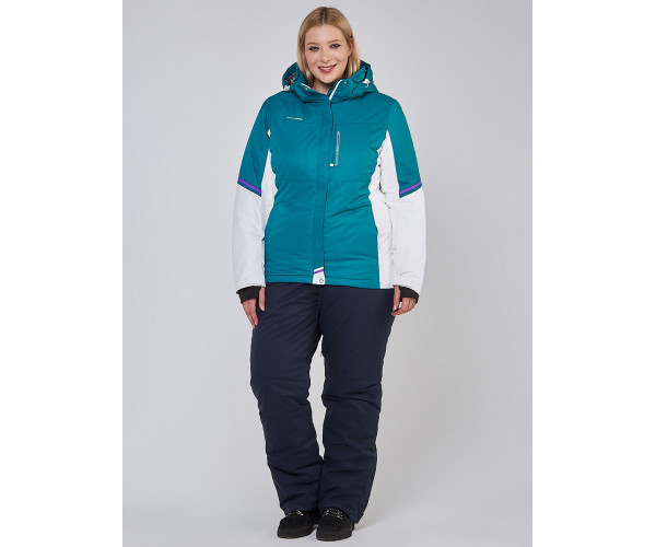 Женский зимний костюм горнолыжный большого размера бирюзового цвета 01934Br