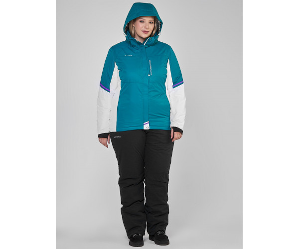 Женский зимний костюм горнолыжный большого размера бирюзового цвета 01934Br