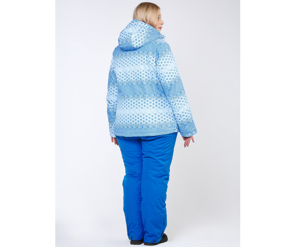 Женская зимняя горнолыжная куртка большого размера голубого цвета 1830Gl