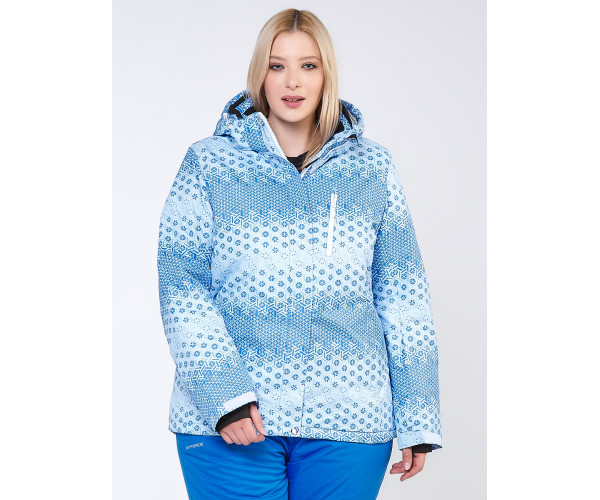 Женская зимняя горнолыжная куртка большого размера голубого цвета 1830Gl