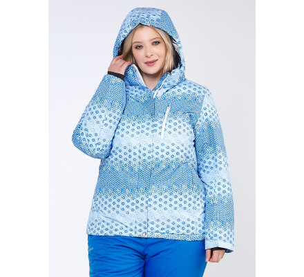 Женская зимняя горнолыжная куртка большого размера голубого цвета 1830Gl