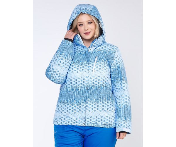 Женская зимняя горнолыжная куртка большого размера голубого цвета 1830Gl