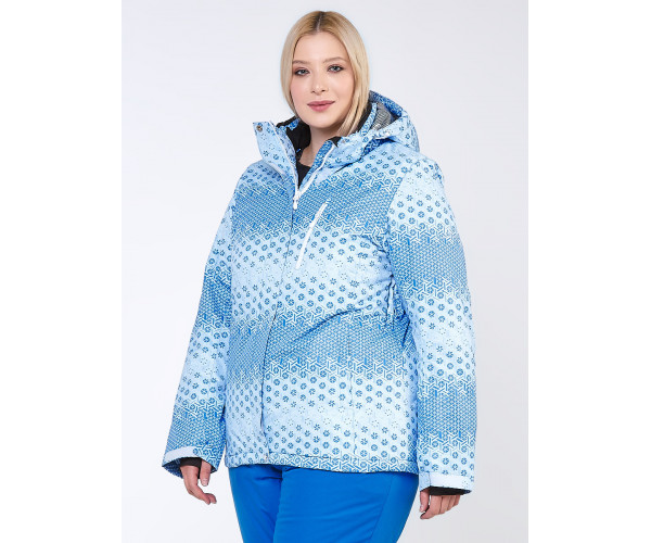Женская зимняя горнолыжная куртка большого размера голубого цвета 1830Gl