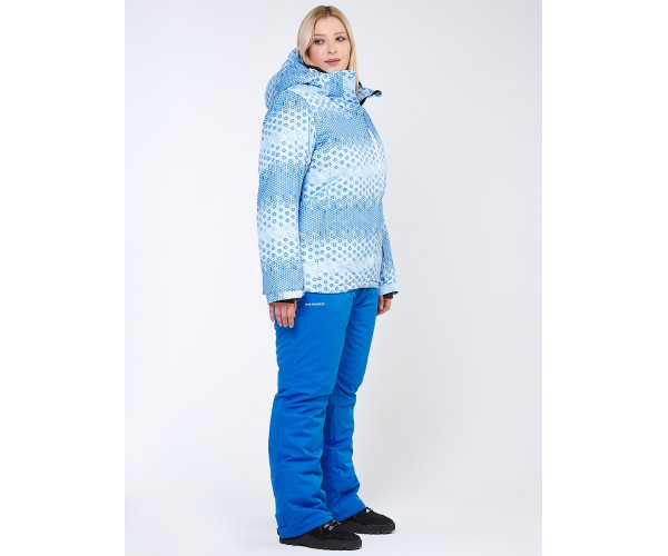 Женская зимняя горнолыжная куртка большого размера голубого цвета 1830Gl