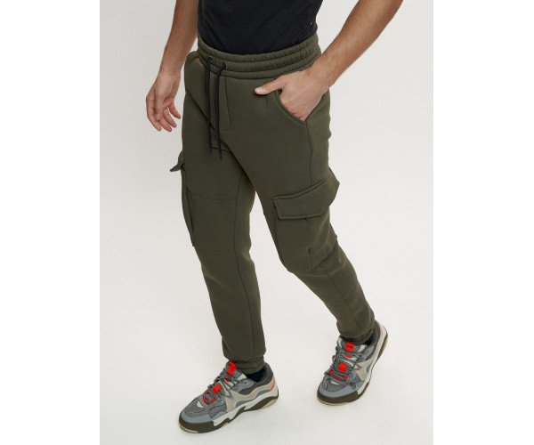 Брюки джоггеры с начесом мужские зимние цвета хаки 1095Kh