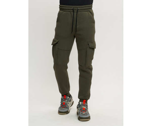Брюки джоггеры с начесом мужские зимние цвета хаки 1095Kh
