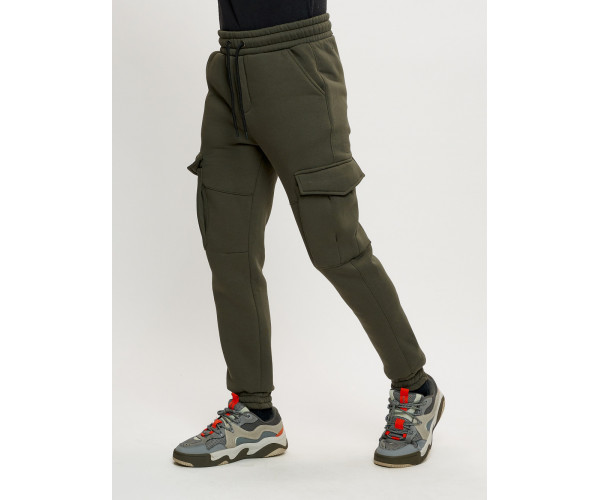 Брюки джоггеры с начесом мужские зимние цвета хаки 1095Kh